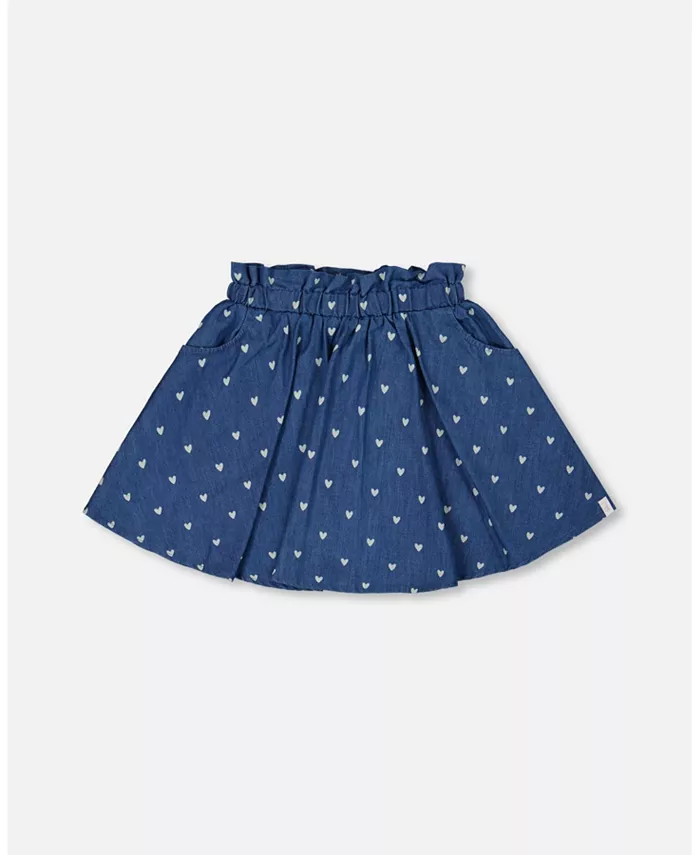 

Юбка-шорты Big Girls Printed Chambray в голубом цвете с белыми сердечками Deux par Deux, синий