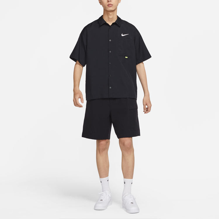 Рубашка Men's Nike SWOOSH Chest Brand Logo Limited Lapel Solid Color Short Sleeve Black Shirt — фото 4