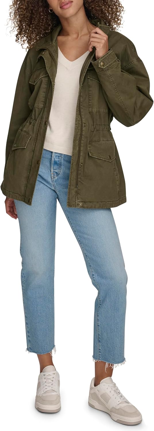 Женская куртка Levi's с воротником стойкой и четырьмя карманами, темно-оливковый — фото 2