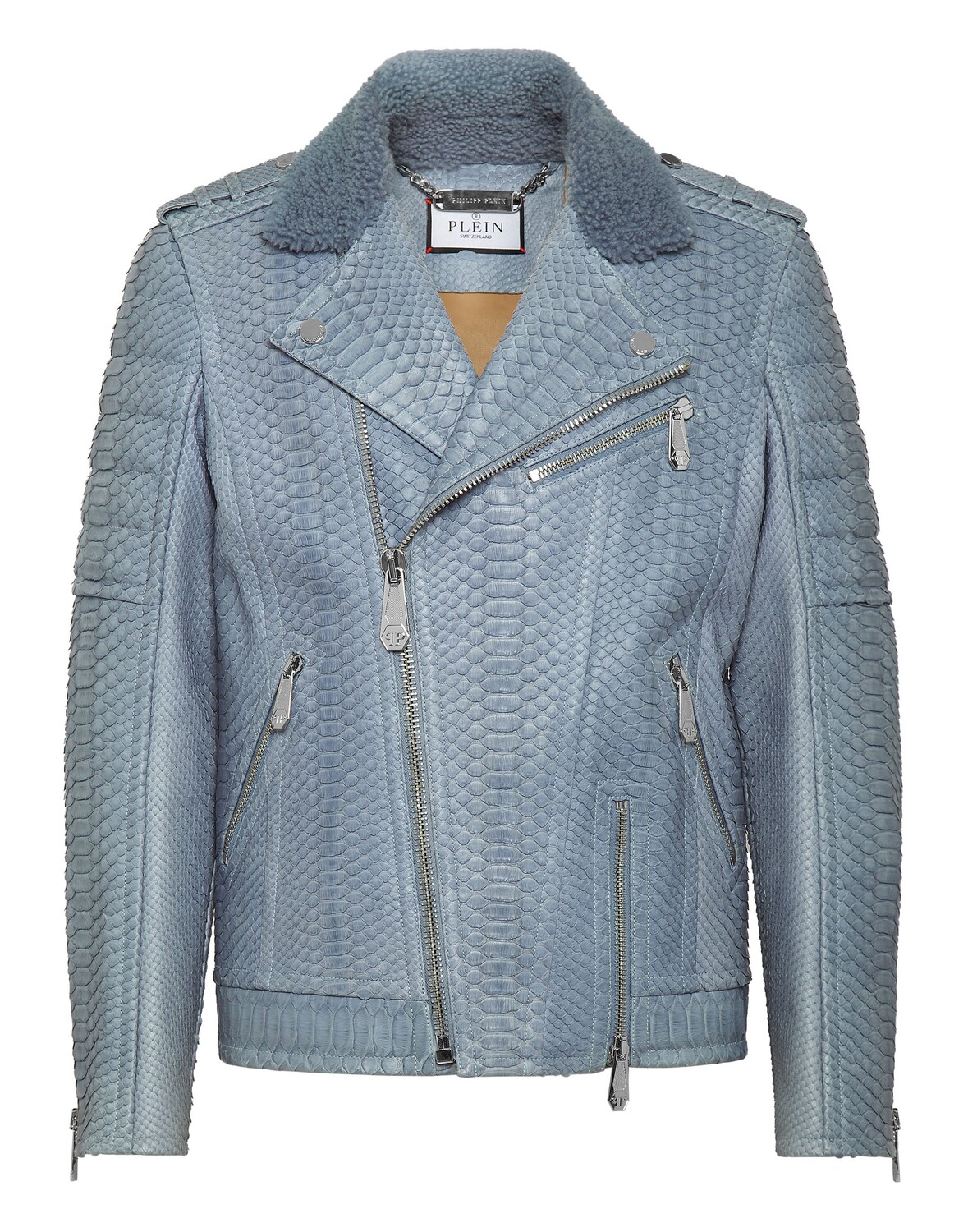 

Байкерская куртка из питона Philipp Plein, цвет Light Blue