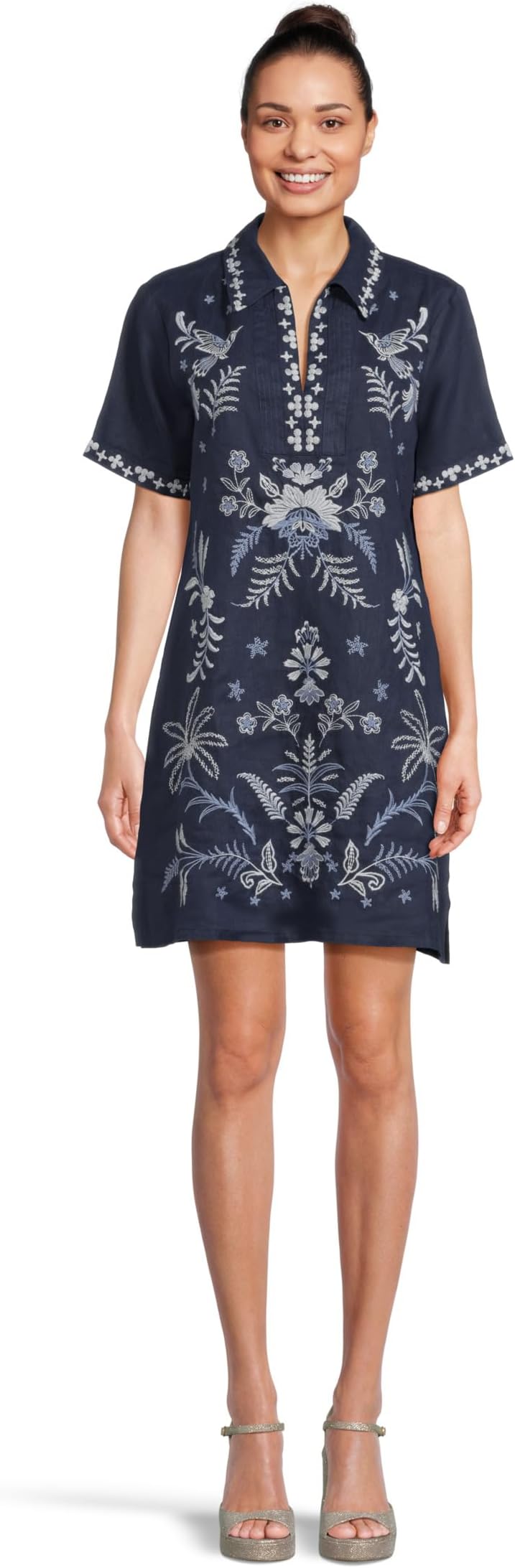 

Платье Johnny Was Linen Henley Collared Dress - Winona, цвет Blue Night