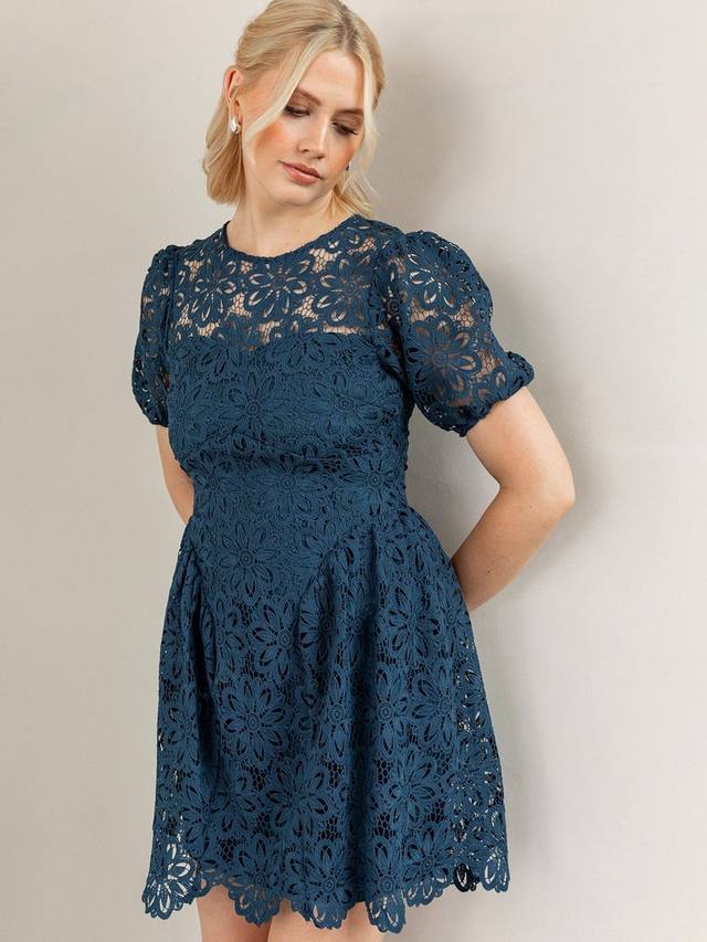

Флоральное кружевное мини-платье с пышными рукавами Maya Deluxe, Teal