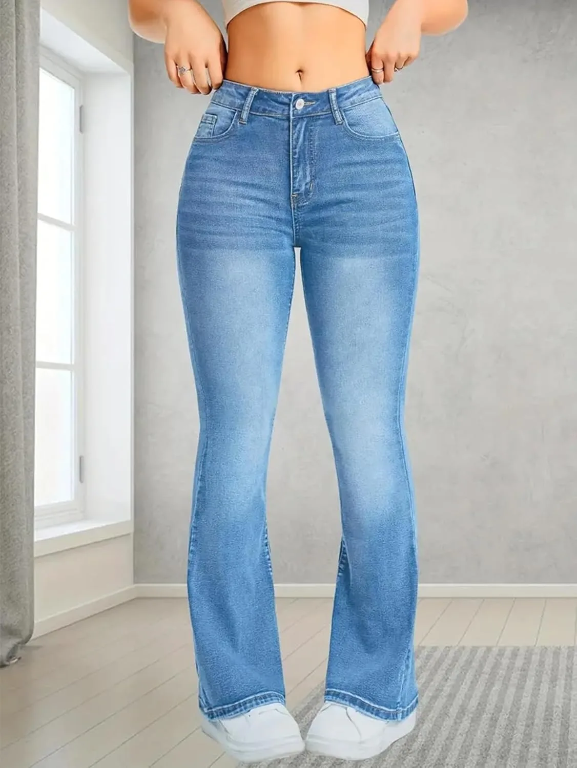 Джинсы для женщин High Waisted с эффектом Tummy Control, Flare, Stretchy — фото 4