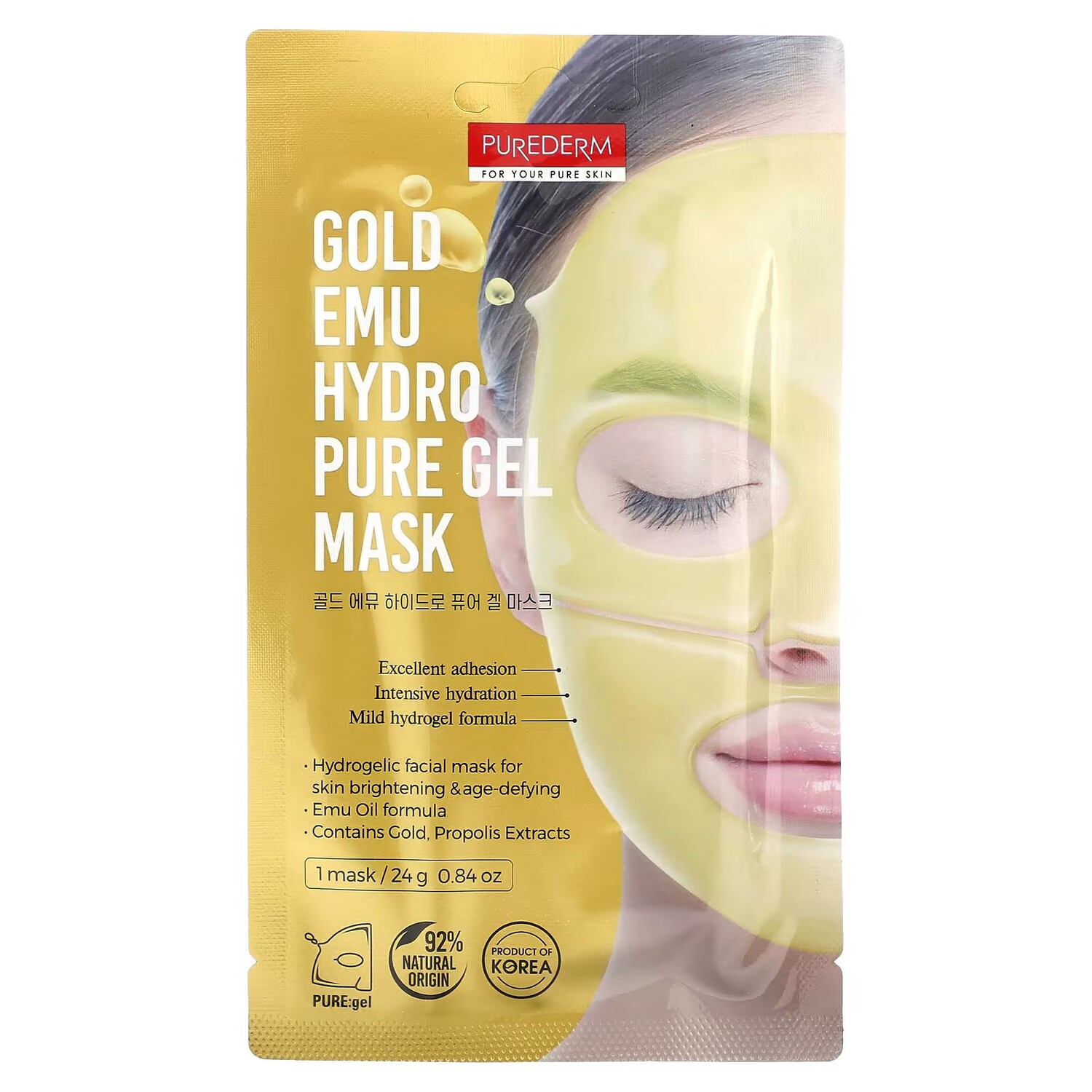 

Гелевая косметическая маска Gold Emu Hydro Pure, 1 тканевая маска, 24 г (0,84 унции) Purederm