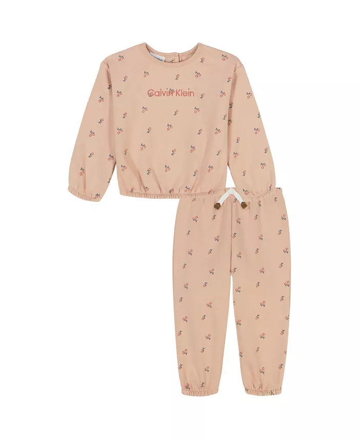 

Детский комплект для девочек: длинная блузка с принтом и леггинсы Calvin Klein, мультиколор