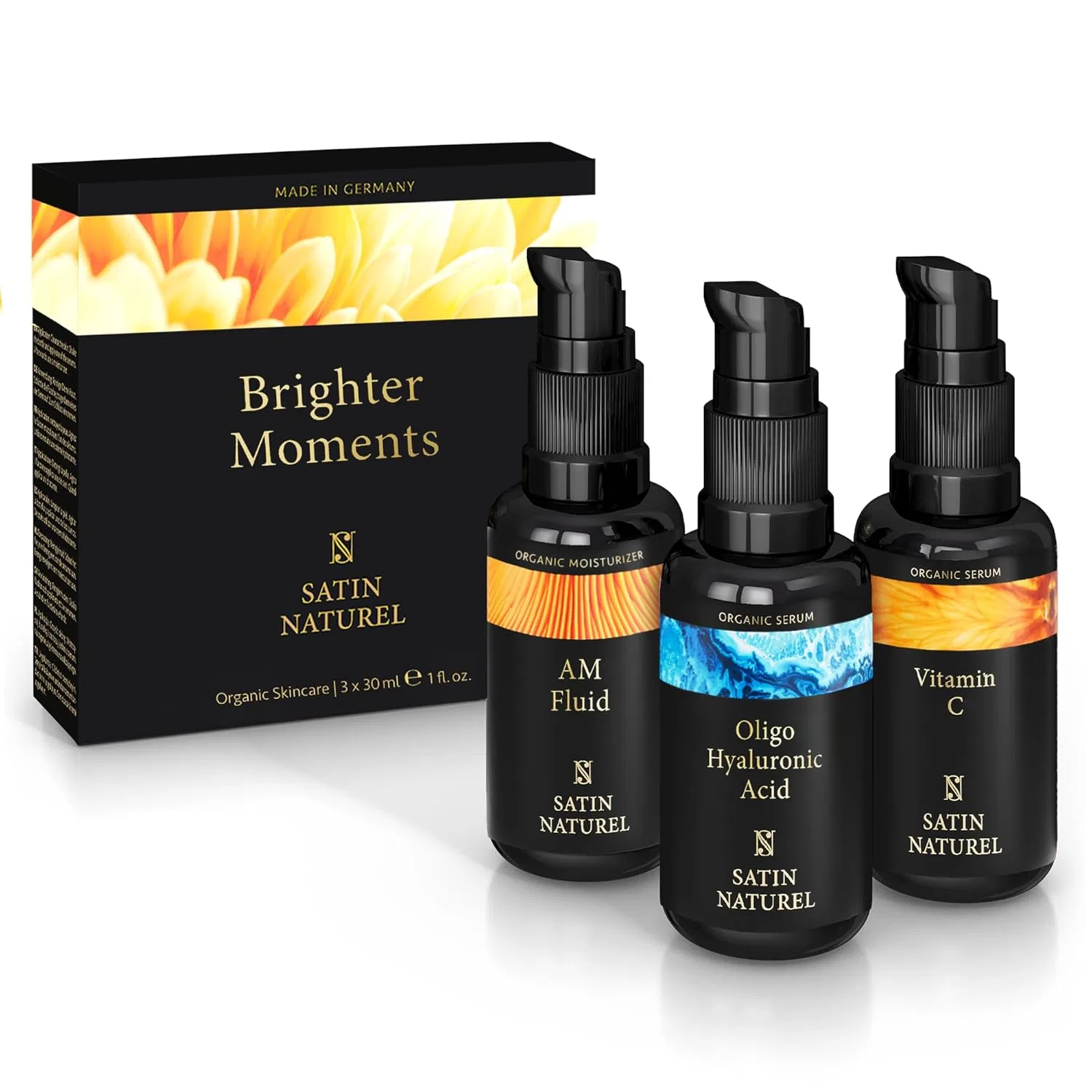 Подарочный набор Satin Naturel для женщин: 3 х 30 мл сывороток на органическом алоэ вера Satin Naturel, 3 X 30 Ml Wellness Set With Vitamin C Serum, Hyaluronic Serum And Beauty Fluid With Ceramides On Organic Aloe Vera