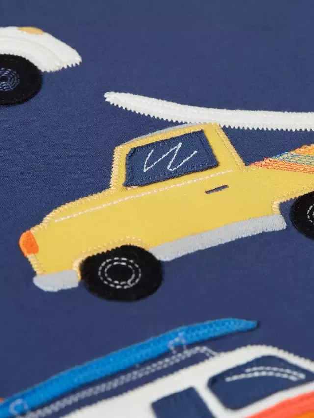 Детская футболка Carsen с изображением автомобиля, темно-синяя Frugi — фото 3