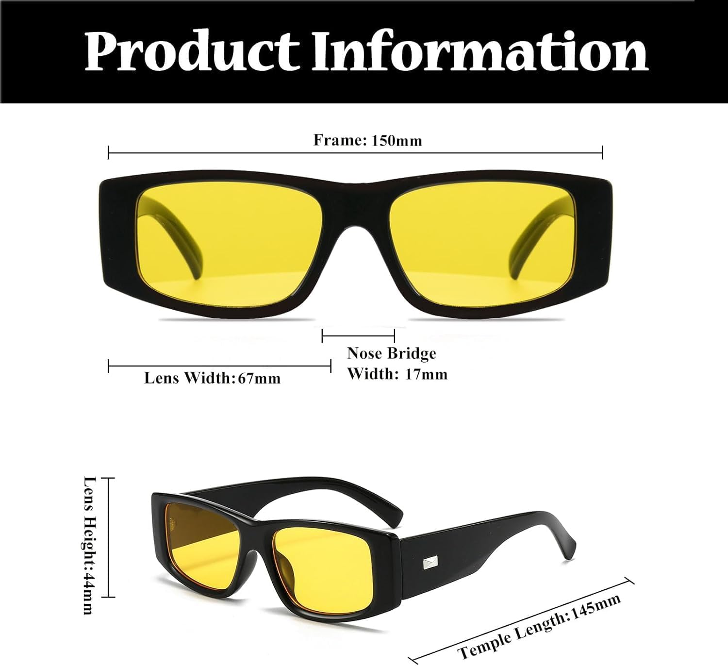 

Модные прямоугольные солнцезащитные очки для женщин и мужчин, винтажные массивные очки в стиле Y2K, ретро-квадратные роскошные солнцезащитные очки 90-х годов Thryvox, Blackyellow