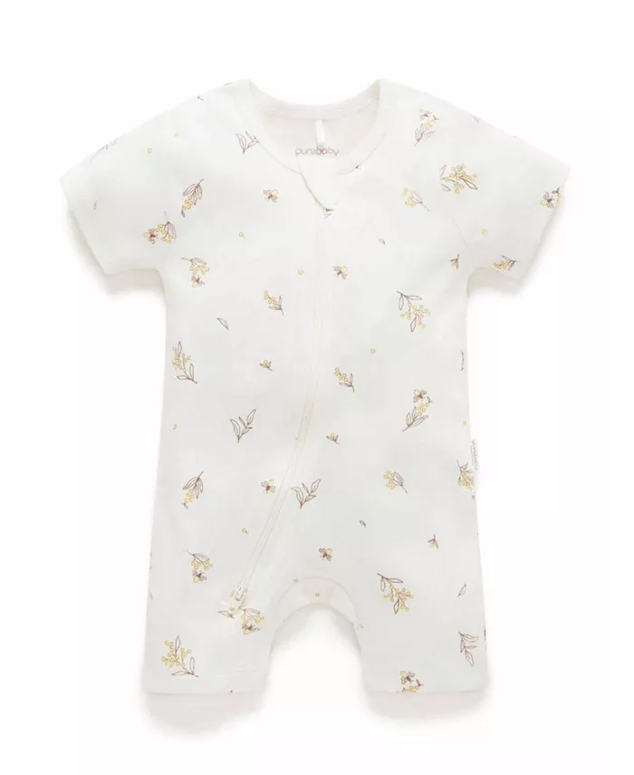 

Детский комбинезон с коротким рукавом на молнии для мальчиков и девочек Purebaby, белый