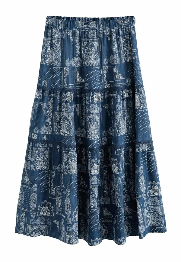 Длинная многоярусная юбка-макси для невысоких девушек Next, Blue /Ecru Bandana Print