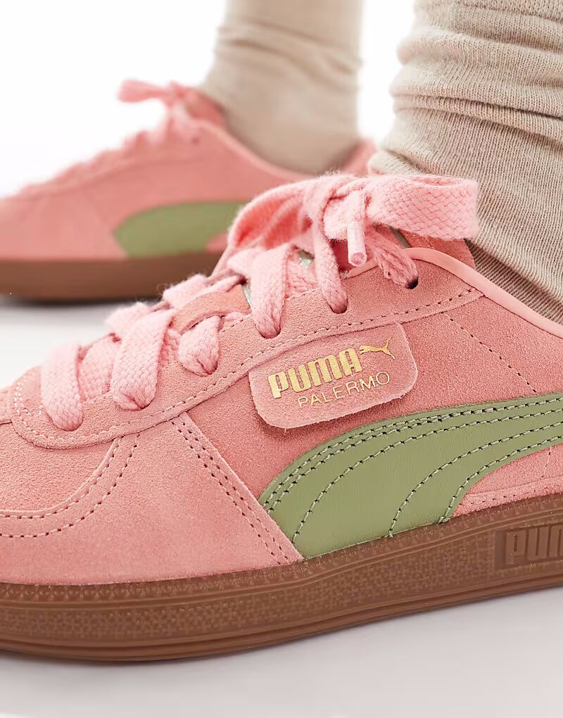Кроссовки Puma Palermo розового и зеленого цвета — фото 3