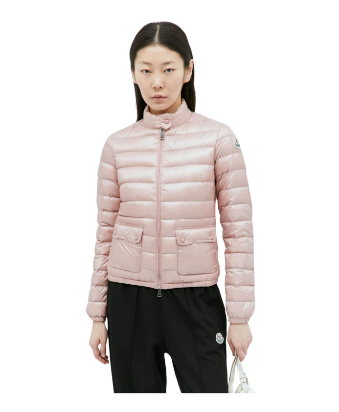 

Стеганый пуховик с воротником стойкой Moncler, розовый