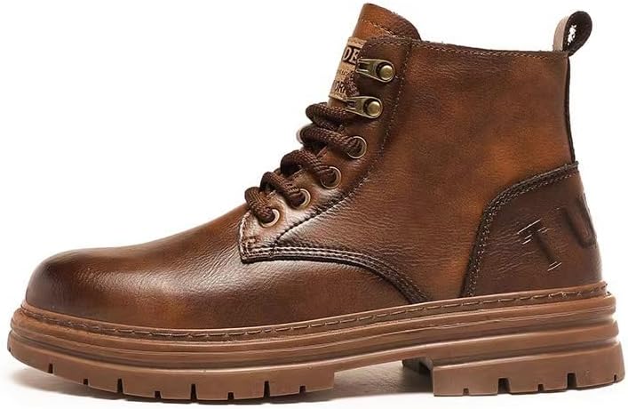 

Мужские байкерские боевые ботинки из кожи на шнуровке с платформой, комфортные, противоскользящие, высокие повседневные чукка-бутсы, ботинки до щиколотки Hhhchpm, коричневый