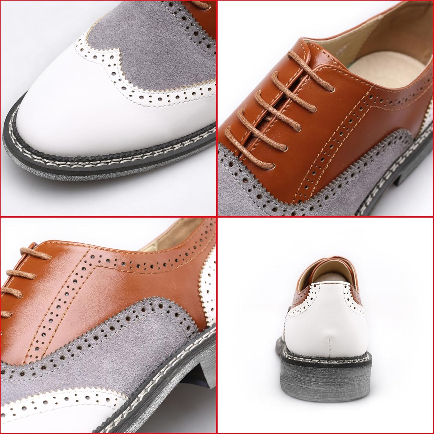 Мужские оксфорды GLBDU Wingtip с двухцветной вставкой и перфорацией: модные классические кожаные туфли с круглым носком и шнуровкой, низкий верх, черный — фото 2