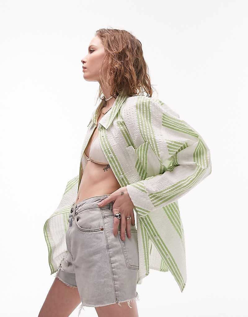 

Зеленая полосатая пляжная рубашка Topshop