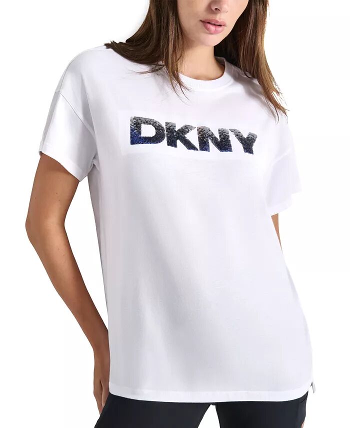 

Женская футболка с логотипом Ombre Sequin DKNY, белый