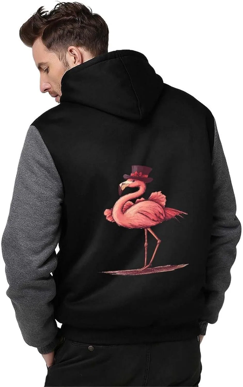 Толстовка мужская на молнии с флисом, Top Hat Flamingos, серый — фото 2