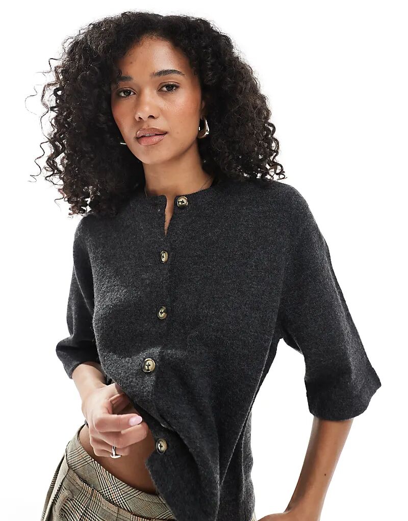 

Вязаный кардиган ONLY с короткими рукавами темно-серого цвета