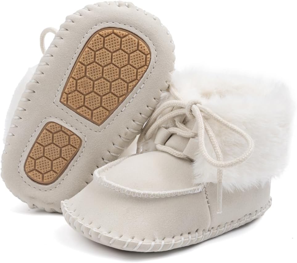 

Детские универсальные теплые ботинки с меховой подкладкой, мягкие, зимние для малышей, с нескользящей резиновой подошвой, зимние пинетки для малышей Zoolar, A4/Beige