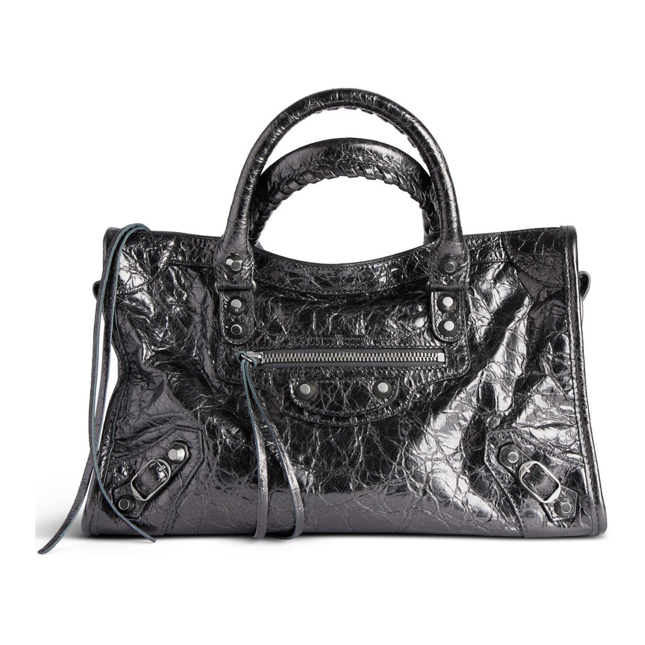 

Balenciaga Городская маленькая сумка в стальном сером металлизированном ягненке с блестящей серебряной фурнитурой стального серого цвета