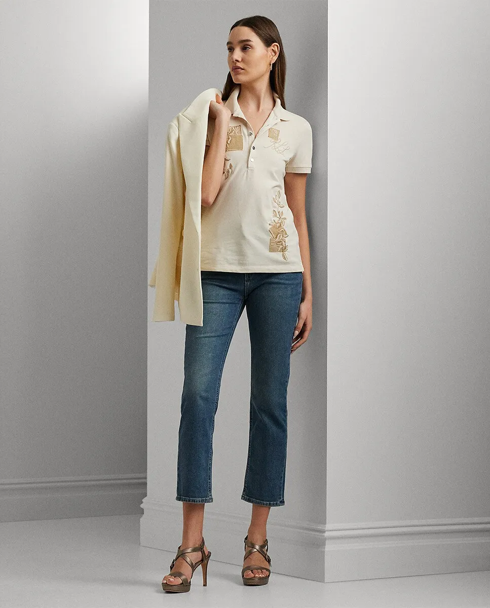 

Женские прямые джинсы из хлопка с высокой посадкой Lauren Ralph Lauren, синий