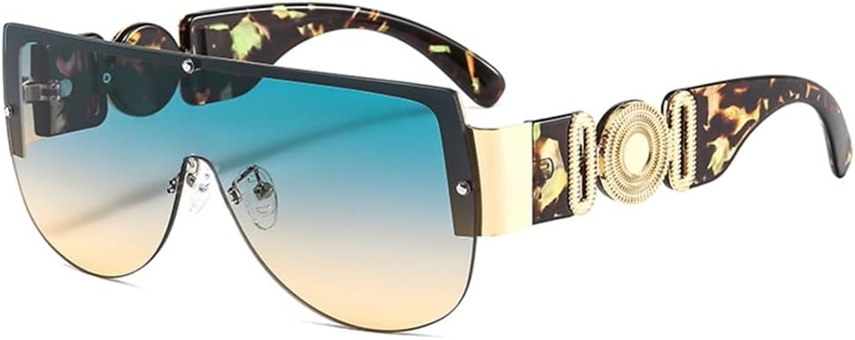 

Солнцезащитные очки для женщин и мужчин, зеленые, с леопардовым принтом, градиентные линзы, металлическая оправа, овальная форма, защита от УФ-излучения UV400 VFDHN, C6