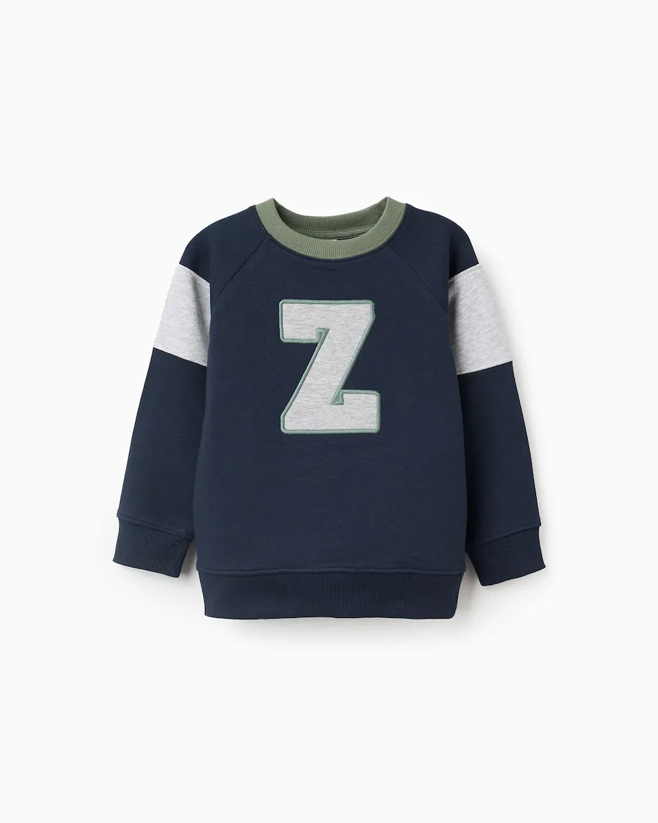 

Детская толстовка с начесом внутри и вышивкой спереди Zippy, темно-синий