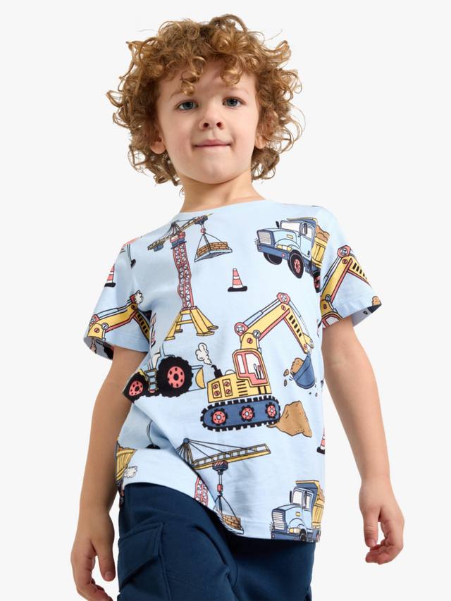 

Детская футболка с принтом строительной техники из хлопка Lindex, Light Blue