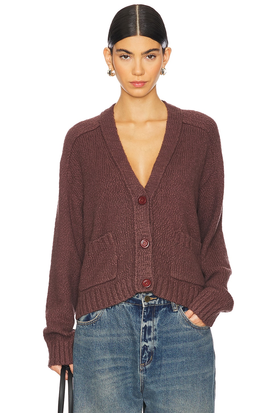 

Укороченный кардиган с v-образным вырезом и карманами Autumn Cashmere, коричневый