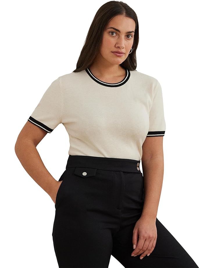 

Свитер Lauren Ralph Lauren Plus Size Two-tone Short-sleeve Sweater, цвет Mascarpone Cream/Black
