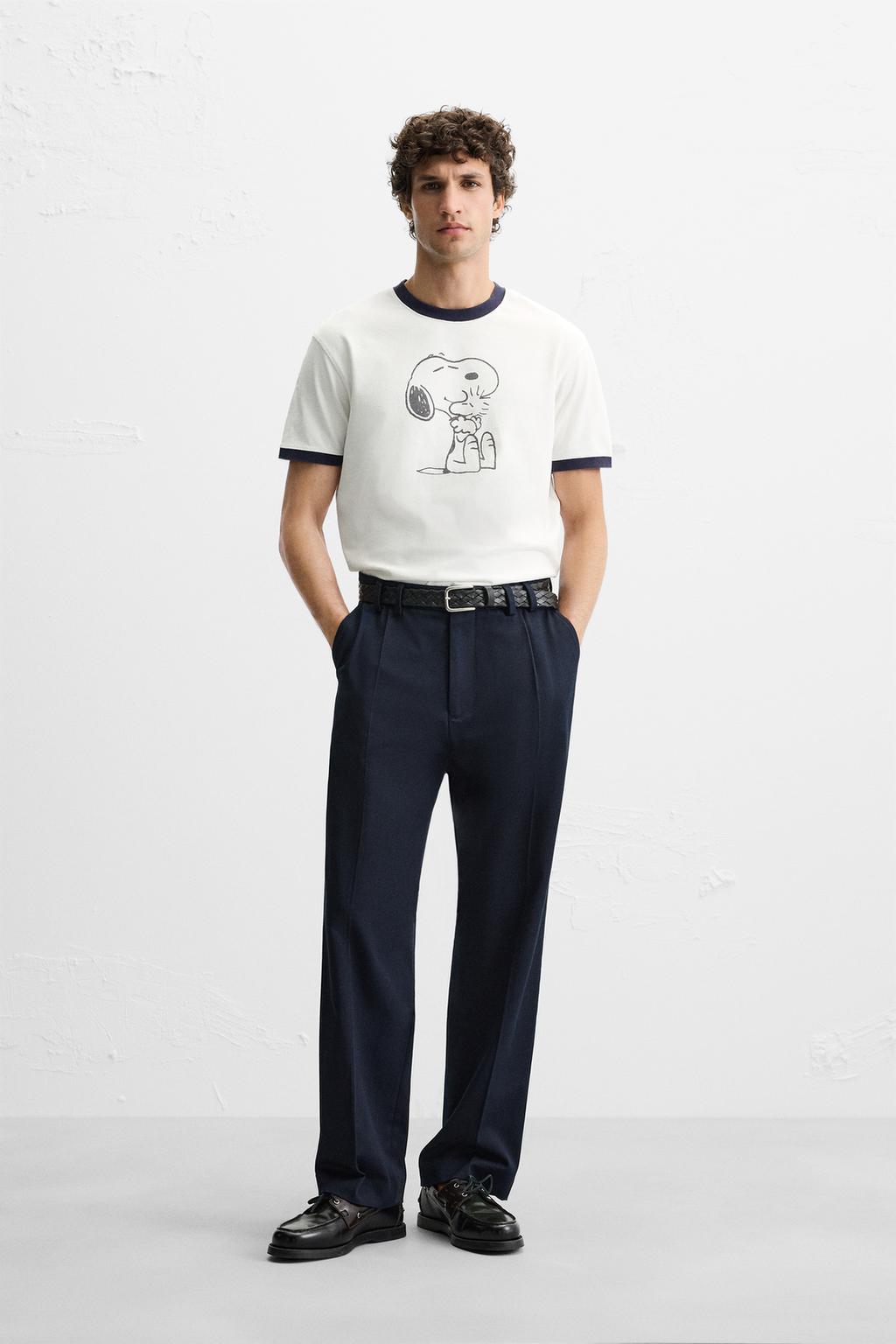 

Контрастная футболка snoopy ZARA, устрично-белый