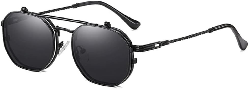 

Ретро-металлические панк-солнцезащитные очки с многоугольными поляризованными линзами для мужчин и женщин, с откидными линзами и прозрачными линзами цвета океана, солнцезащитные очки UV400 LANGSER, Black Gray