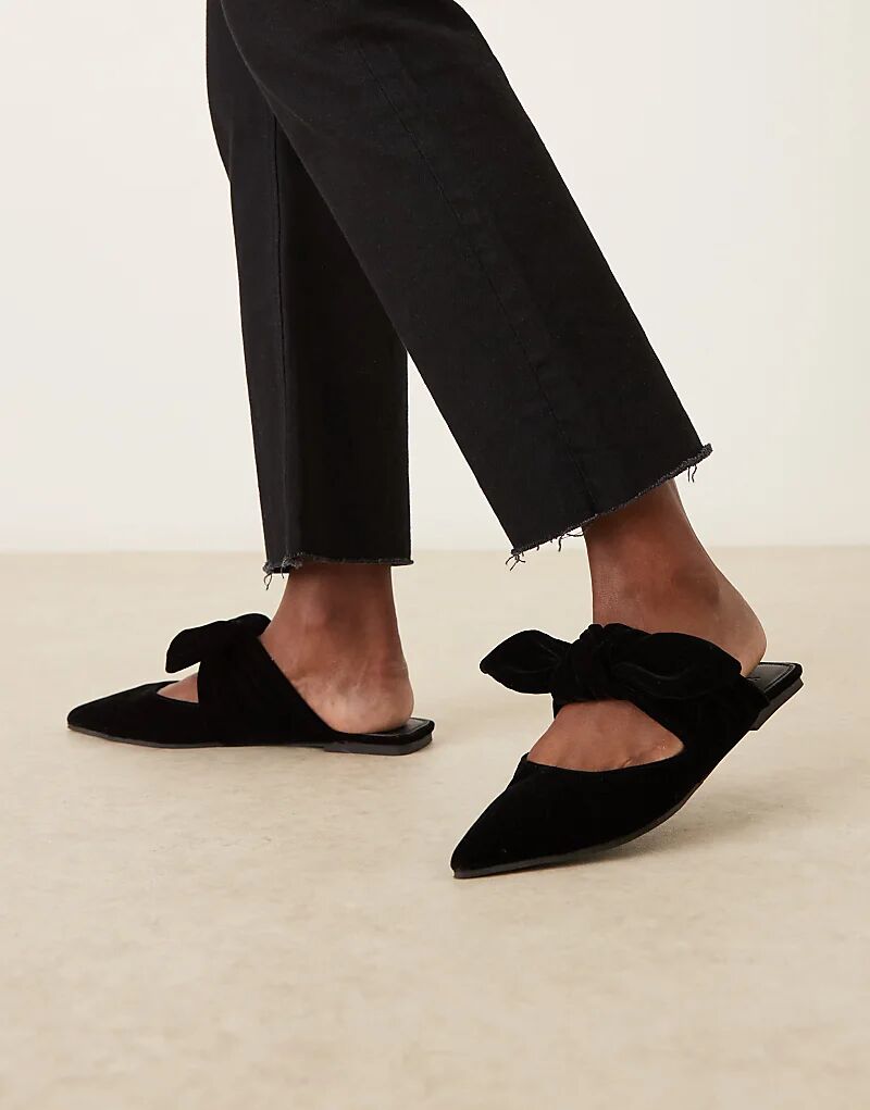 Мюли ASOS DESIGN Wide Fit с бантом Lunar из черного бархата