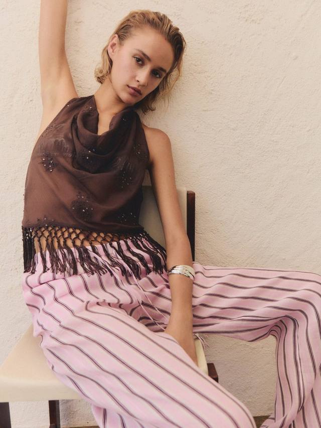 

Брюки Comba в полоску из рами Mango, Pastel Pink