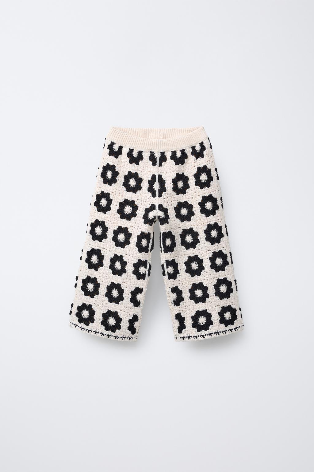 

Брюки с цветочным узором, связанные крючком ZARA, цвет Ecru/Black