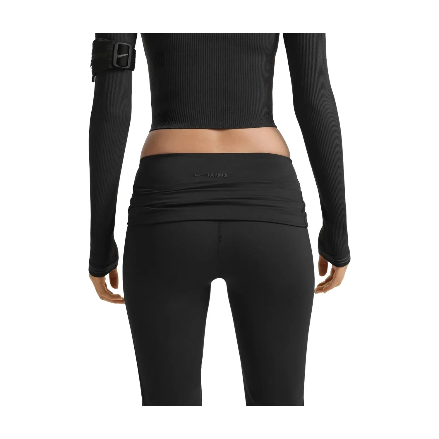 (WMNS) Nike x SKIMS Матовые леггинсы с отворотом и зауженным кроем, цвет «Обсидиан», черный — фото 4