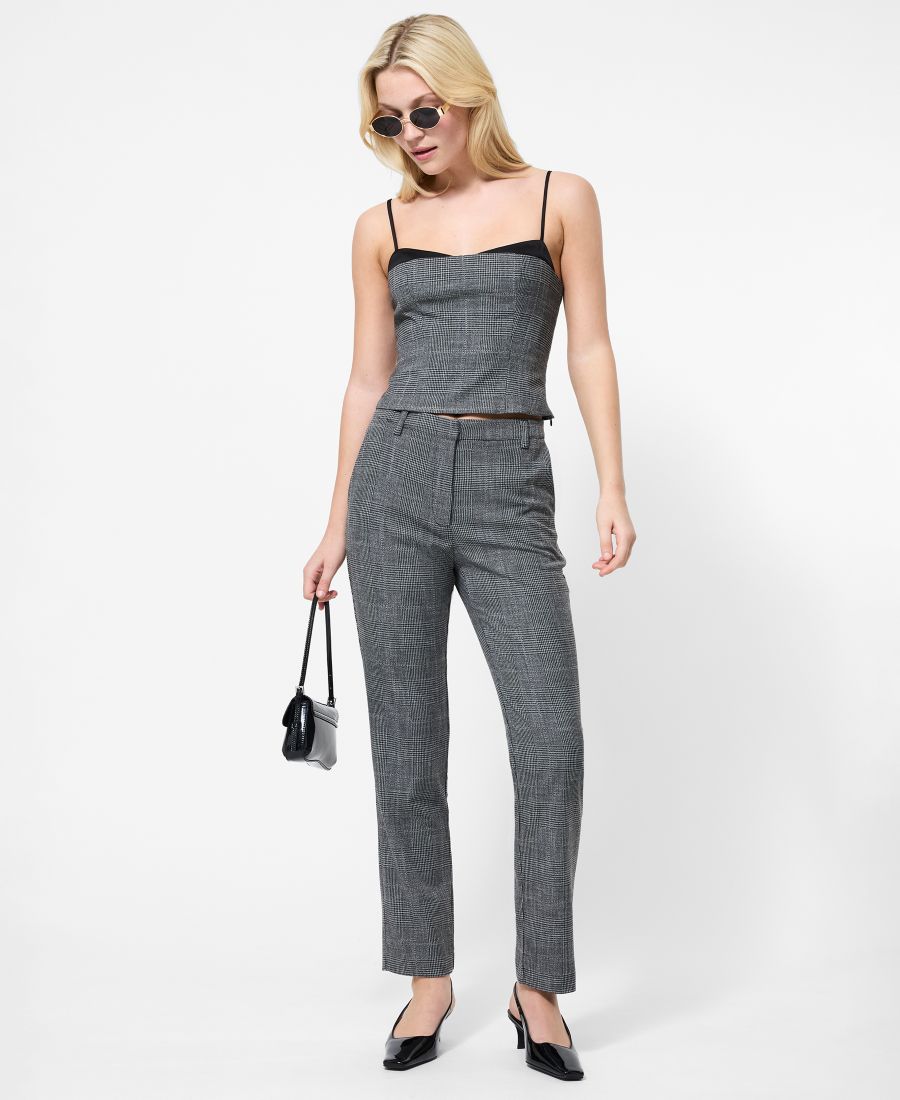 

Женские укороченные узкие клетчатые брюки-сигареты French Connection, Charcoal