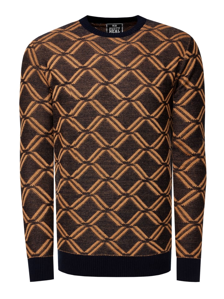 

Тонкий вязаный клетчатый свитер с круглым вырезом в цвете темно-синий/верблюжий Rusty Neal