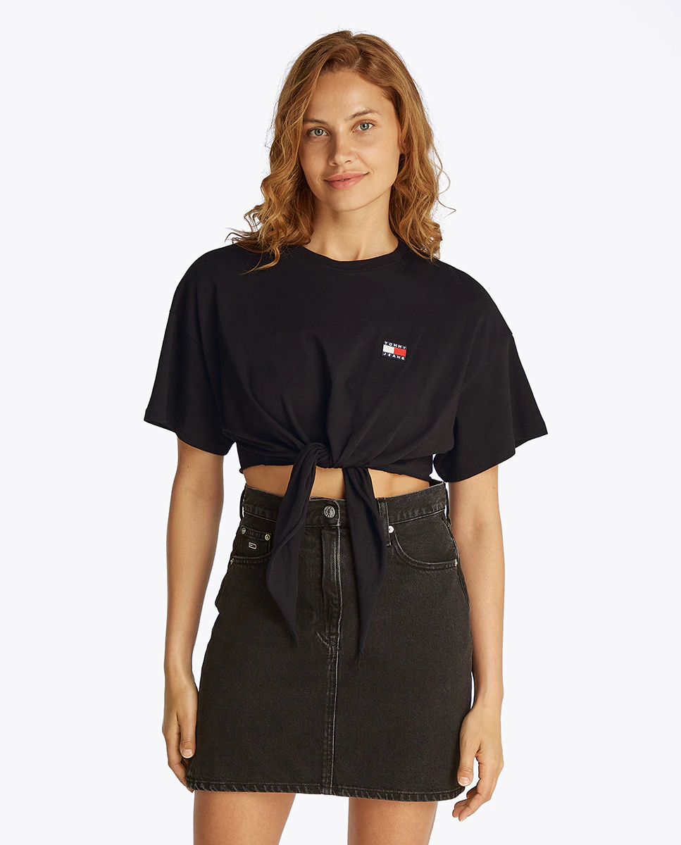 

Женская футболка с коротким рукавом и укороченным кроем Tommy Jeans, черный