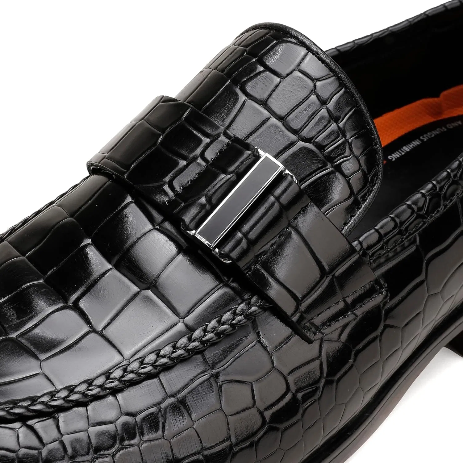 Лоферы с крокодиловой текстурой, из натуральной кожи, Black — фото 2