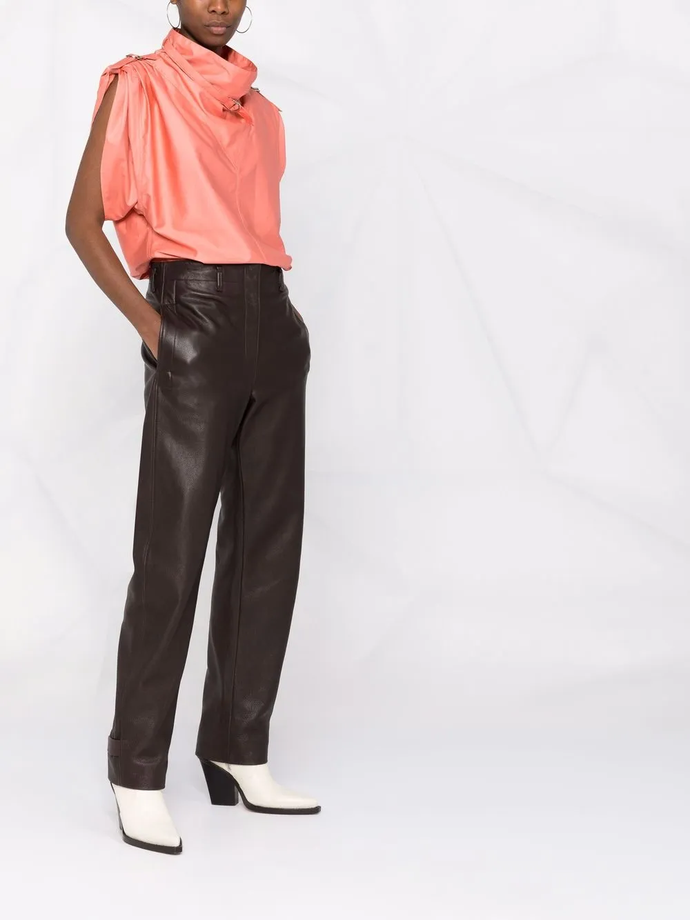 Блузка с воротником-воронкой и поясом ISABEL MARANT, розовый — фото 4