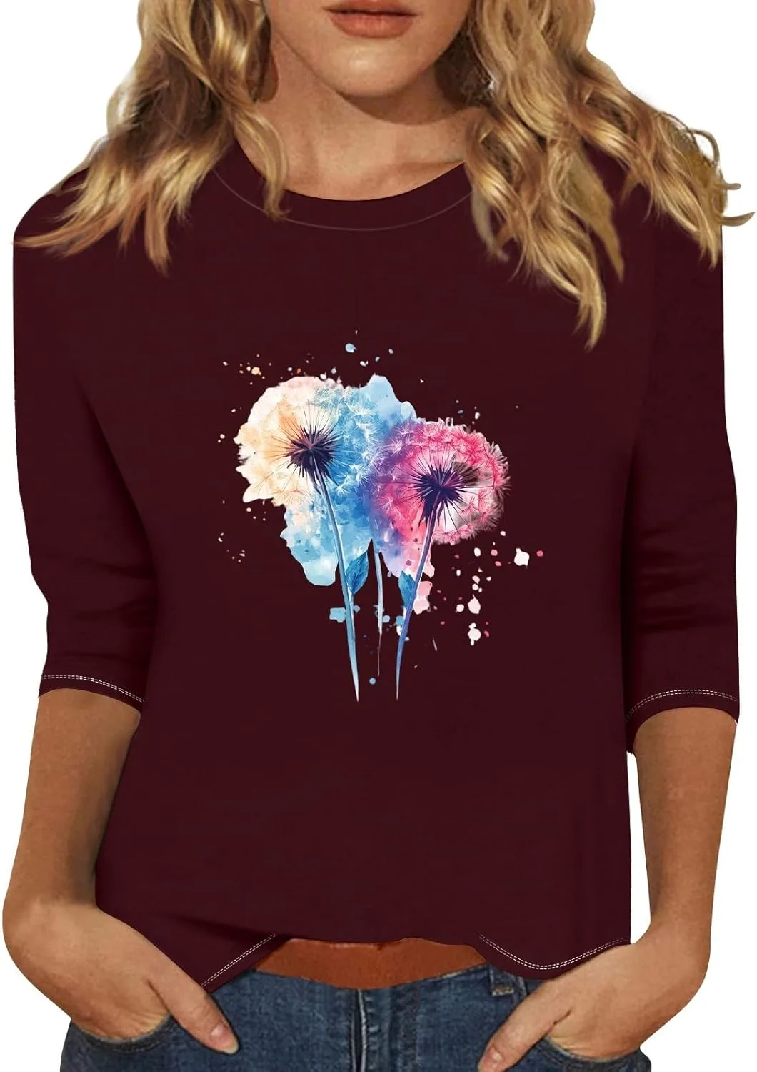 

Летний топ для женщин с принтом и 3/4 рукавом FQZWONG