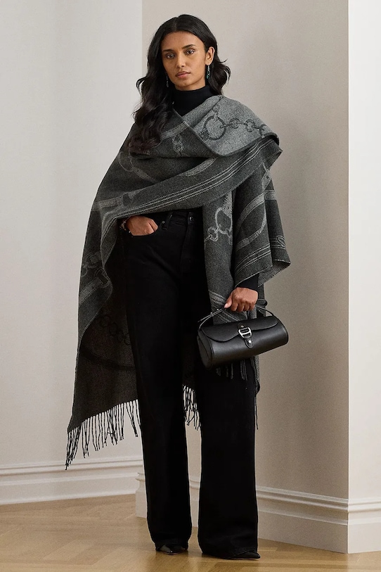 

Шерстяное пончо Lauren Ralph Lauren, серый