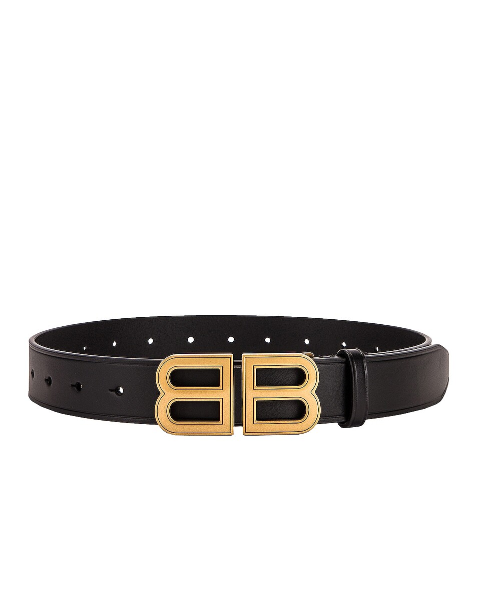 

Ремень Balenciaga BB Hourglass с золотыми буквами, черный
