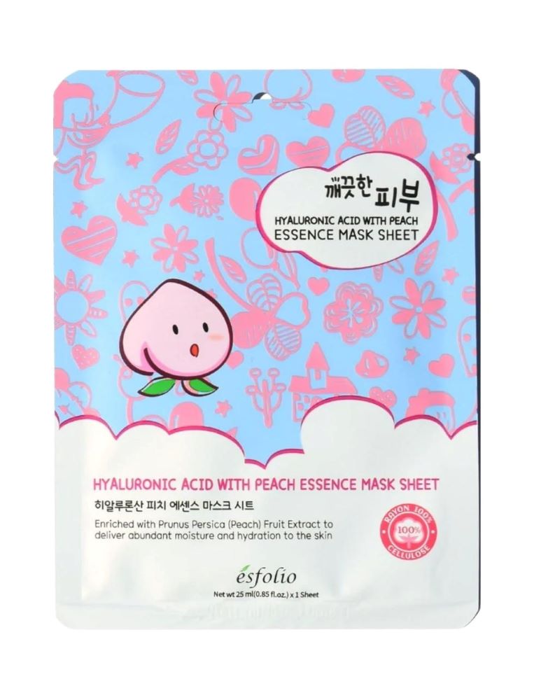 

Маска для лица с гиалуроновой кислотой и персиковой эссенцией pure skin hyaluronic acid with peach essence mask sheet Esfolio, количество 1 шт.