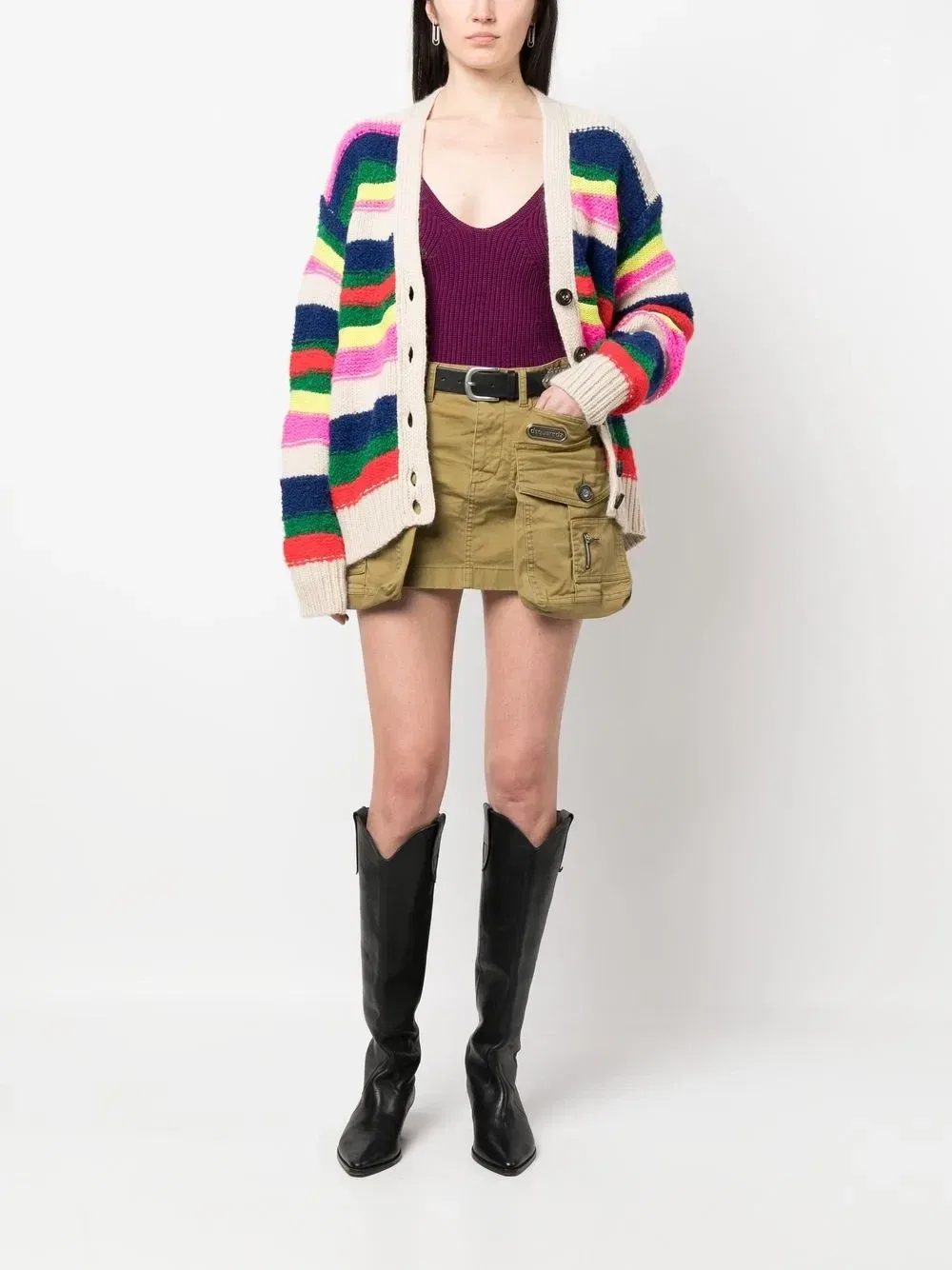 Хлопковая мини-юбка карго Dsquared2, зеленый — фото 2