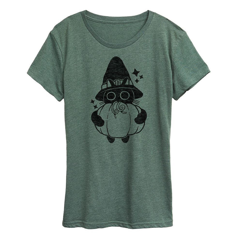 

Женская футболка Witch Cat с рисунком тыквы, цвет Heather Green