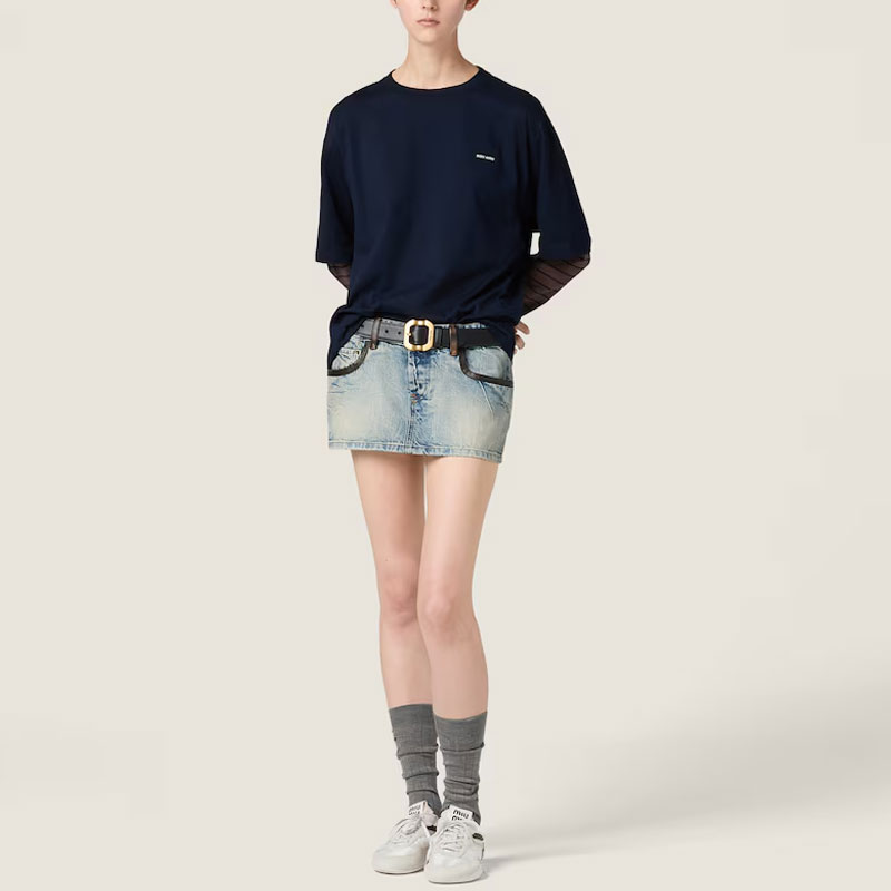 Многослойная футболка с длинными рукавами MIU MIU, синий — фото 2
