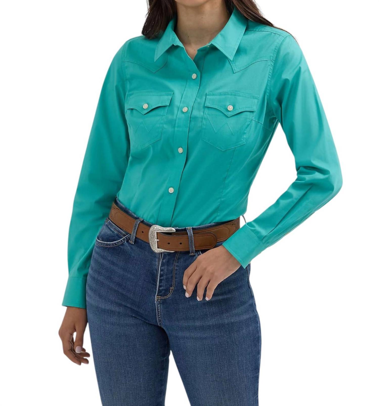 

Вестерн однотонная рубашка в ярко-голубом цвете Wrangler