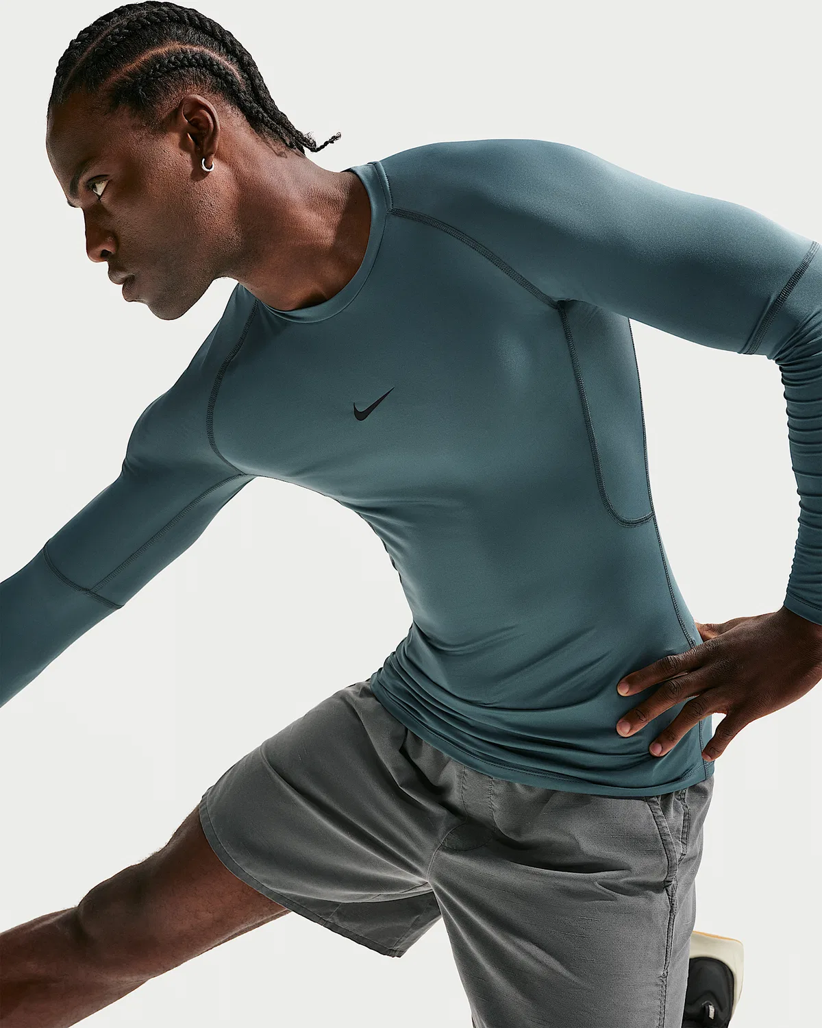 Мужская облегающая футболка с длинным рукавом Nike Pro Dri-FIT, Mineral Slate/Black — фото 3